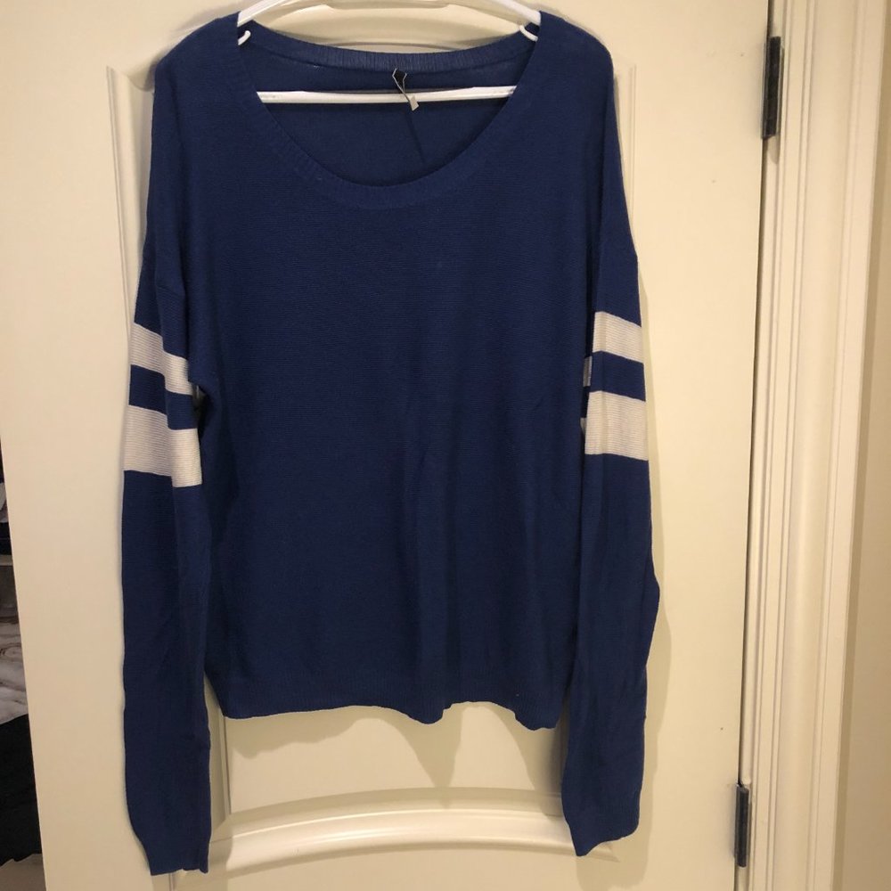TNA Blue Long Sleeve Tee with White Stripes